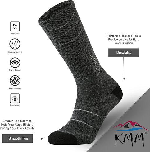 KMM Men's Merino Wool Cushion Crew Socks Moisture Wicking Control Medium Weight Warm for Outdoor Hiking Hike Trail Cycling(DarkGray XL) in Saudi Arabia