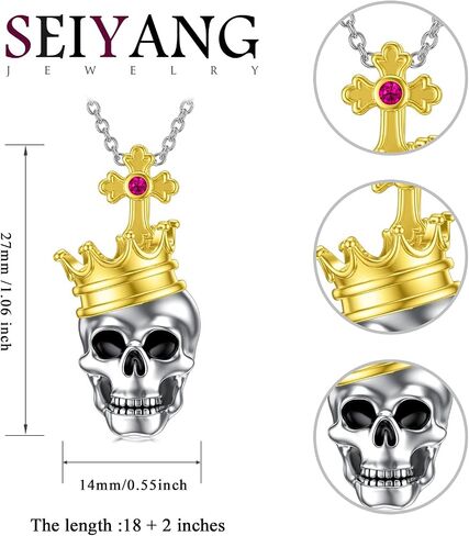 Seiyang Skull Necklace Sterling Silver Skull Pendant Gothic Jewelry Gift for Goth Lovers Halloween (with Gift Box) in Saudi Arabia