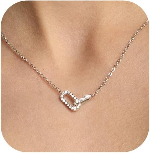 Pendant Necklace 316L Stainless Steel Paperclip Choker with Diamond Accents, Open Oval Minimalist Gold Jewelry Gift for Women in Saudi Arabia