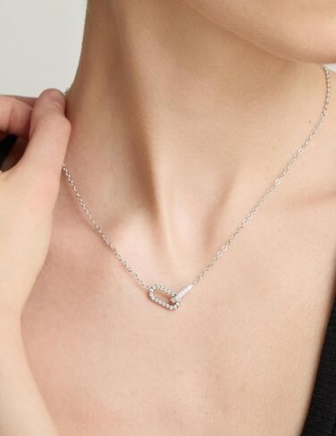 Pendant Necklace 316L Stainless Steel Paperclip Choker with Diamond Accents, Open Oval Minimalist Gold Jewelry Gift for Women in Saudi Arabia