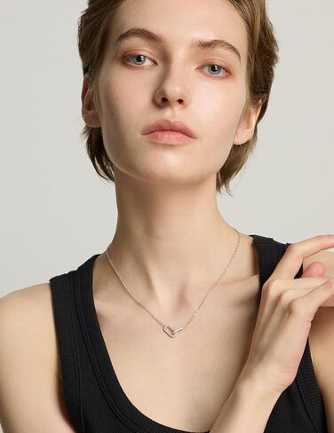 Pendant Necklace 316L Stainless Steel Paperclip Choker with Diamond Accents, Open Oval Minimalist Gold Jewelry Gift for Women in Saudi Arabia