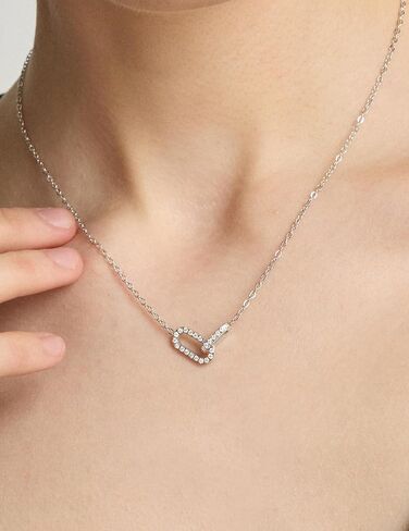 Pendant Necklace 316L Stainless Steel Paperclip Choker with Diamond Accents, Open Oval Minimalist Gold Jewelry Gift for Women in Saudi Arabia