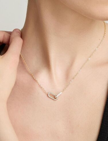 Pendant Necklace 316L Stainless Steel Paperclip Choker with Diamond Accents, Open Oval Minimalist Gold Jewelry Gift for Women in Saudi Arabia