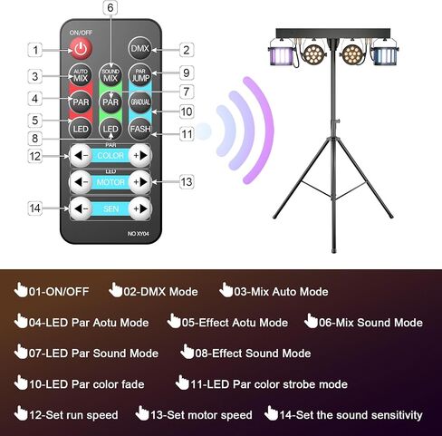 5 in 1 Dj Lights with Stand 5.9ft,Led Dj Par Lights+Effect Strobe Lights Dj Disco Lights Party Lights Dj Lights for Parties Indoor DMX&Remote Control Mobile Stage Lighting with Carry Bag (Black 1PC) in Saudi Arabia