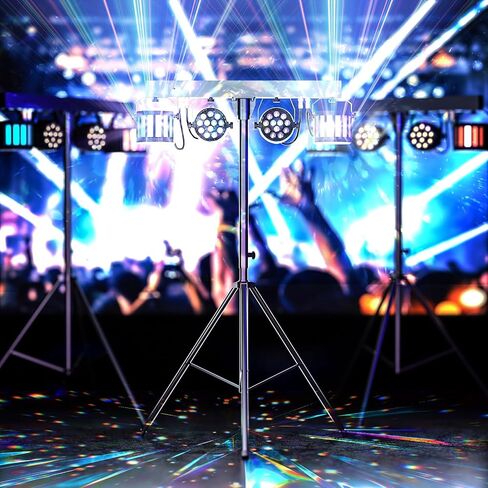 5 in 1 Dj Lights with Stand 5.9ft,Led Dj Par Lights+Effect Strobe Lights Dj Disco Lights Party Lights Dj Lights for Parties Indoor DMX&Remote Control Mobile Stage Lighting with Carry Bag (Black 1PC) in Saudi Arabia