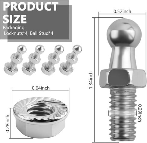 4pcs 10 مم كرات مسمار مع 4pcs قفل المكسرات ، 5/16-18 الخيط × 1/2 "الطويل شانك غاز الدعامة عشيق لدعم رفع غاز ، وملحقات السيارات الاحترافية الدعامز جبل (أسود) in Kuwait