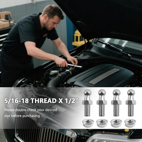 4pcs 10 مم كرات مسمار مع 4pcs قفل المكسرات ، 5/16-18 الخيط × 1/2 "الطويل شانك غاز الدعامة عشيق لدعم رفع غاز ، وملحقات السيارات الاحترافية الدعامز جبل (أسود) in Kuwait