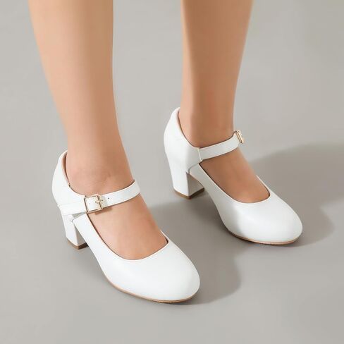 Women's Mary Jane Shoes Low Block Heel Ankle Strap Closed Round Toe Pumps Dress Wedding Office Work Church Shoes in Kuwait