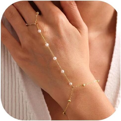 BAYLAY Hand Chain Bracelet, 14K Gold Plated Ring Bracelet Hand Chain Dainty Gold Bracelet for Women Trendy Finger Ring Slave Bracelets Hand Jewelry for Women Summer Beach Boho Gifts Trendy Stuff in Kuwait