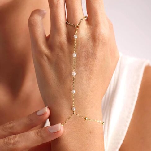 BAYLAY Hand Chain Bracelet, 14K Gold Plated Ring Bracelet Hand Chain Dainty Gold Bracelet for Women Trendy Finger Ring Slave Bracelets Hand Jewelry for Women Summer Beach Boho Gifts Trendy Stuff in Kuwait