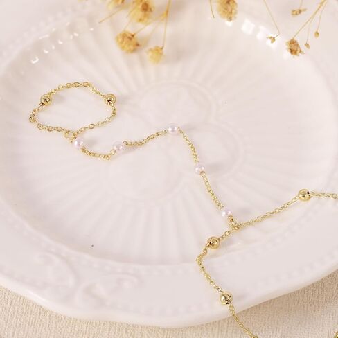 BAYLAY Hand Chain Bracelet, 14K Gold Plated Ring Bracelet Hand Chain Dainty Gold Bracelet for Women Trendy Finger Ring Slave Bracelets Hand Jewelry for Women Summer Beach Boho Gifts Trendy Stuff in Kuwait