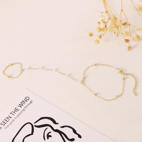 BAYLAY Hand Chain Bracelet, 14K Gold Plated Ring Bracelet Hand Chain Dainty Gold Bracelet for Women Trendy Finger Ring Slave Bracelets Hand Jewelry for Women Summer Beach Boho Gifts Trendy Stuff in Kuwait