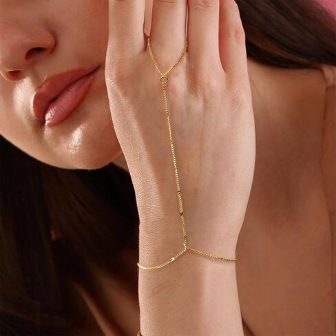 BAYLAY Hand Chain Bracelet, 14K Gold Plated Ring Bracelet Hand Chain Dainty Gold Bracelet for Women Trendy Finger Ring Slave Bracelets Hand Jewelry for Women Summer Beach Boho Gifts Trendy Stuff in Kuwait