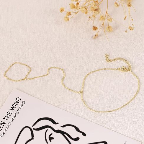 BAYLAY Hand Chain Bracelet, 14K Gold Plated Ring Bracelet Hand Chain Dainty Gold Bracelet for Women Trendy Finger Ring Slave Bracelets Hand Jewelry for Women Summer Beach Boho Gifts Trendy Stuff in Kuwait