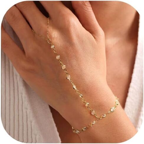 BAYLAY Hand Chain Bracelet, 14K Gold Plated Ring Bracelet Hand Chain Dainty Gold Bracelet for Women Trendy Finger Ring Slave Bracelets Hand Jewelry for Women Summer Beach Boho Gifts Trendy Stuff in Kuwait