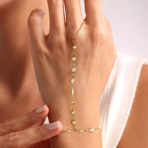 BAYLAY Hand Chain Bracelet, 14K Gold Plated Ring Bracelet Hand Chain Dainty Gold Bracelet for Women Trendy Finger Ring Slave Bracelets Hand Jewelry for Women Summer Beach Boho Gifts Trendy Stuff in Kuwait