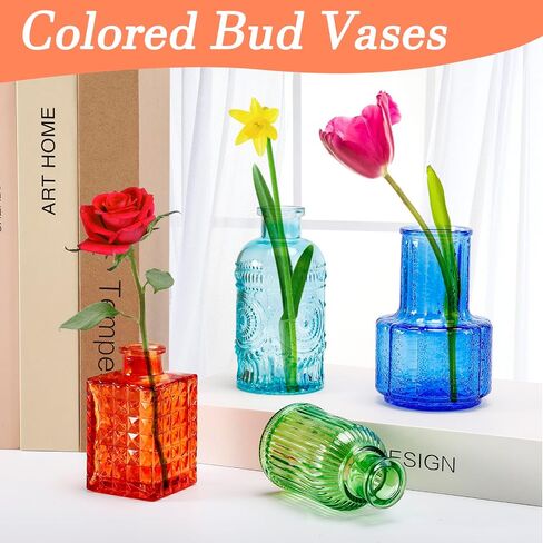 12 Pcs Glass Bud Vases, Colorful Bud Vase Set, Small Decor Vintage Vase, Colored Flower Vases for Centerpieces, Glass Bottles for Wedding Home Table Decorations Gifts (Multicolor) in Kuwait