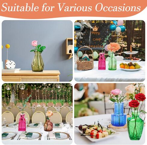12 Pcs Glass Bud Vases, Colorful Bud Vase Set, Small Decor Vintage Vase, Colored Flower Vases for Centerpieces, Glass Bottles for Wedding Home Table Decorations Gifts (Multicolor) in Kuwait