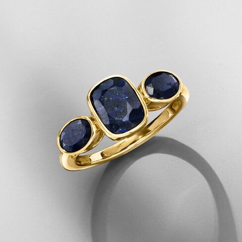 Ross-Simons 3.30 ct. t.w. Sapphire 3-Stone Ring in 18kt Gold Over Sterling in Saudi Arabia