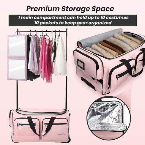 Fanwoli 23" Dance Bag with Garment Rack and Privacy Cover | Ultra-Light Collection | More Lightweight & Wear-Resistant | Ideal Competition Duffle Bag for Dancers Livestreamer Athletes in Kuwait