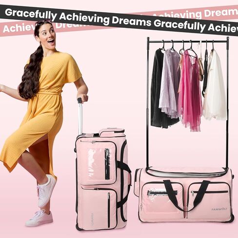 Fanwoli 23" Dance Bag with Garment Rack and Privacy Cover | Ultra-Light Collection | More Lightweight & Wear-Resistant | Ideal Competition Duffle Bag for Dancers Livestreamer Athletes in Kuwait