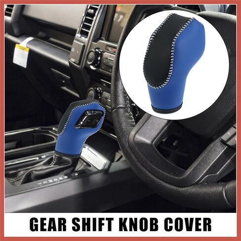 ACROPIX Car Faux Leather Black Blue Gear Shift Knob Cover for Ford Focus 2012-2018 Escape 2013-2019 Fusion 2013-2016 Fiesta Transit Van Gray Line Car Parts in Saudi Arabia