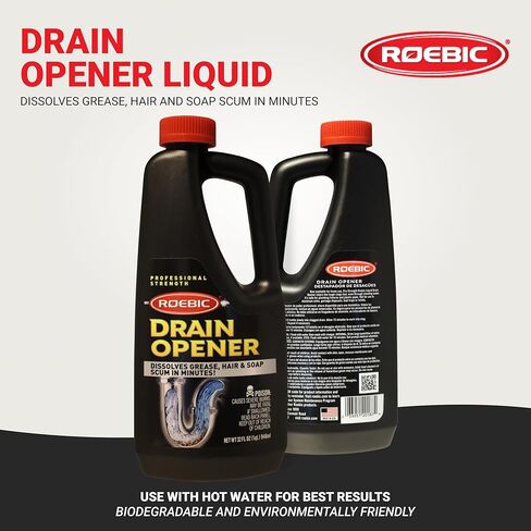 Roebic Professional Strength Drain Opener Liquid, Dissolves Grease, Hair and Soap Scum in Minutes, 32 Ounces (1 Quart) in Kuwait