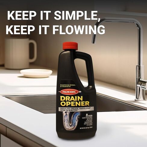 Roebic Professional Strength Drain Opener Liquid, Dissolves Grease, Hair and Soap Scum in Minutes, 32 Ounces (1 Quart) in Kuwait