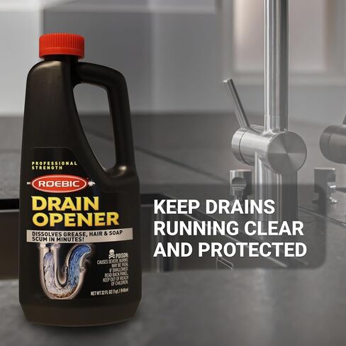 Roebic Professional Strength Drain Opener Liquid, Dissolves Grease, Hair and Soap Scum in Minutes, 32 Ounces (1 Quart) in Kuwait