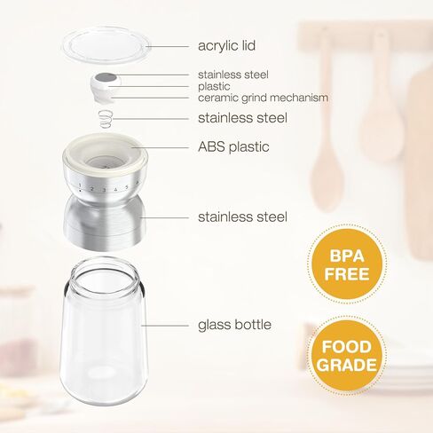 VUCCHINI Salt and Pepper Grinder Set with Adjustable Coarseness Ceramic Pepper Mill Manual Effortless Salt Grinder Spice Grinder for Home, Kitchen, Beige in Kuwait