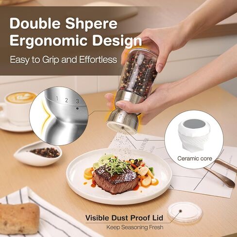 VUCCHINI Salt and Pepper Grinder Set with Adjustable Coarseness Ceramic Pepper Mill Manual Effortless Salt Grinder Spice Grinder for Home, Kitchen, Beige in Kuwait