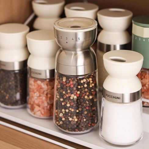 VUCCHINI Salt and Pepper Grinder Set with Adjustable Coarseness Ceramic Pepper Mill Manual Effortless Salt Grinder Spice Grinder for Home, Kitchen, Beige in Kuwait