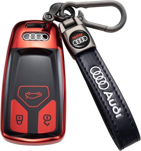 TACOMA Genuine Leather Car Keychain Fit for Audi A1 A3 RS3 A4 A5 A6 A7 RS7 A8 Q3 Q5 Q7 R8 Key Chain for Men and Women Family Present Key Ring Accessories(Red) in Saudi Arabia