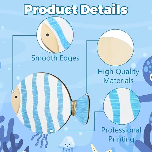 4pcs Wood Fish Wall Decor, Vintage Blue Fish Hanging Sculptures Nautical Coastal Wall Art Decor Ocean Beach Theme Ornaments for Lake House Bathroom Bedroom in Saudi Arabia
