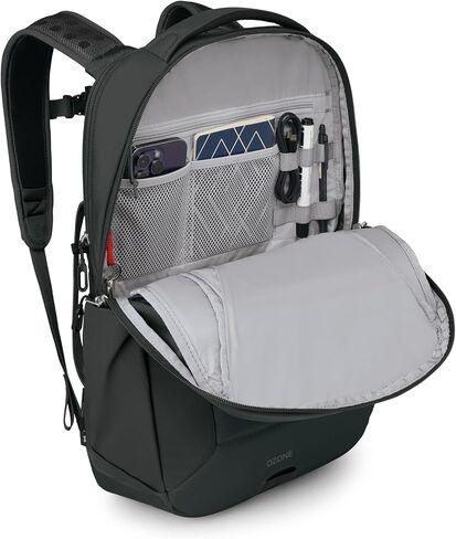حقيبة الظهر المحمولة Osprey Ozone مع Backpanel Airscape ™ - حقيبة سفر خفيفة الوزن مع كم كمبيوتر محمول - حقيبة سفر متوافقة مع الرجال والنساء ، الأسود in Saudi Arabia