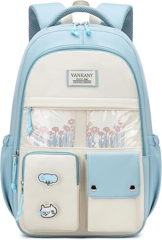 Girls Backpack for School, Cute Teens Bookbag Large Capacity for Middle High School College Women Laptop Backpack with Accessories, Beige in Saudi Arabia