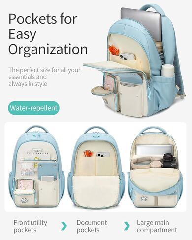 Girls Backpack for School, Cute Teens Bookbag Large Capacity for Middle High School College Women Laptop Backpack with Accessories, Beige in Saudi Arabia