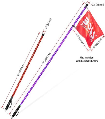 أنظمة صوتية BOSS WP2 ATV WHIP-24 بوصة ، 360 درجة RGB (أحمر/أخضر/أزرق) متعدد الألوان ، 20 مجموعة ألوان ، 15 مستويات السطوع ، IP67 مقاومة للعوامل الجوية البحرية ، سهلة التثبيت in Kuwait