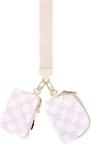 Wrist Keychain Mini Wallet للنساء ، والرمز البريدي المتقلب حول محفظة المعصم ، ومحفظة عملة مزدوجة قابلة للفصل ، منقوشة بالأبيض والأسود in Kuwait