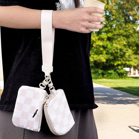 Wrist Keychain Mini Wallet للنساء ، والرمز البريدي المتقلب حول محفظة المعصم ، ومحفظة عملة مزدوجة قابلة للفصل ، منقوشة بالأبيض والأسود in Kuwait
