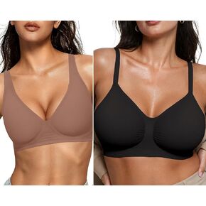 Oeak Womens Deep v Bras Wireless Coffee & Bralettes للنساء مع دعم الأسود L in Kuwait