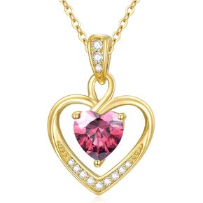 14K Gold Birthstone Heart Necklace for Women, Dainty Yellow Gold Colored Gemstone Love Heart Pendant Forever Love Jewelry Gift for Her,Mom, Wife 16"-18" in Kuwait