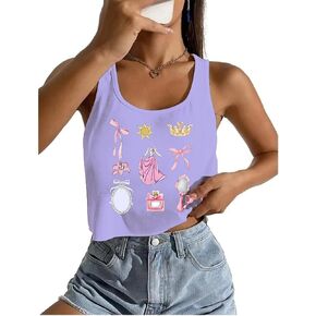 Magical Tank Tops for Women Fairy Story Print Shirts Flower Graphic Vacation Sleeveless Crop Tops in Kuwait