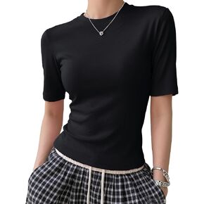 YUCOLEN Womens Tops Dressy Casual Crew Neck Short Sleeve T Shirts Elbow Length Going Out Tops 2025 in Kuwait