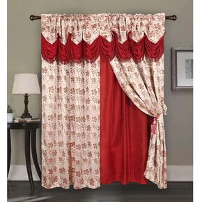 DEVIKA Jacquard Rod Pocket Panel with Attached Valance and Backing, Floral Jacquard Design, Soft-Shimmer with Scroll Pattern, Elegant Look, Tie Back Included, 54x84 Inches (Gold) in Kuwait