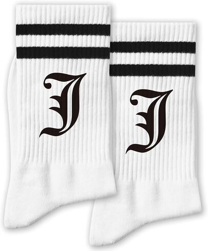 Gothic Letter B Striped Socks - Cool Alphabet Novelty Crew Socks for Men & Women - Gift for Gothic Lovers, Family & Friends. (277) in Kuwait