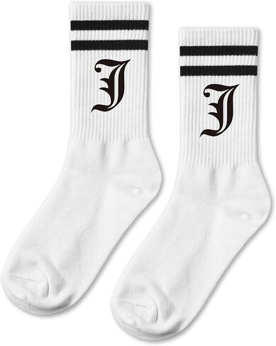 Gothic Letter B Striped Socks - Cool Alphabet Novelty Crew Socks for Men & Women - Gift for Gothic Lovers, Family & Friends. (277) in Kuwait