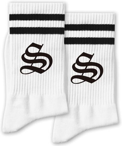 Gothic Letter B Striped Socks - Cool Alphabet Novelty Crew Socks for Men & Women - Gift for Gothic Lovers, Family & Friends. (277) in Kuwait