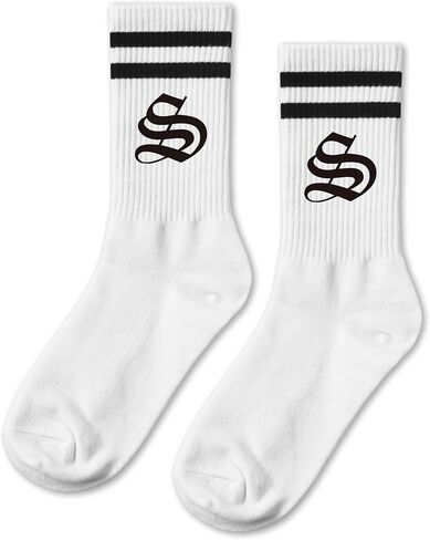 Gothic Letter B Striped Socks - Cool Alphabet Novelty Crew Socks for Men & Women - Gift for Gothic Lovers, Family & Friends. (277) in Kuwait