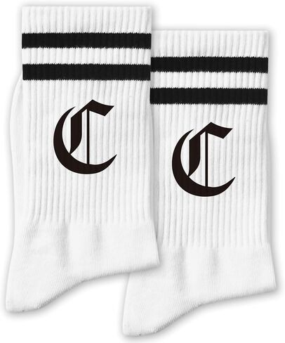 Gothic Letter B Striped Socks - Cool Alphabet Novelty Crew Socks for Men & Women - Gift for Gothic Lovers, Family & Friends. (277) in Kuwait